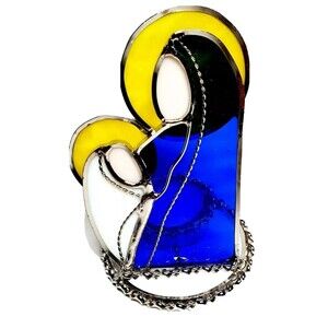 Stained Glass Votive Candle Holder Virgin Mary Baby Jesus 5" Religious VTG New!